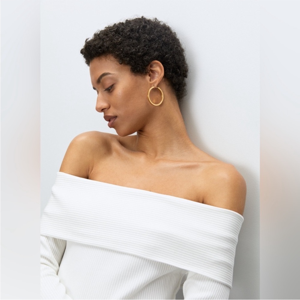 Babaton Aritzia Scala White Off The Shoulder‎ Ribbed Top